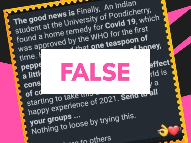 WHO has not approved home remedy