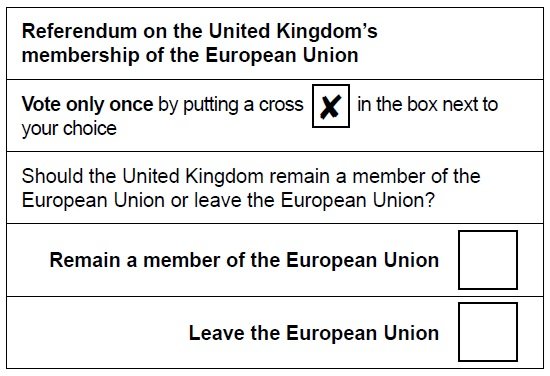 Referendum on the United Kingdom’s membership of the European Union Vote only once by putting a cross in the box next to your choice Should the United Kingdom remain a member of the European Union or leave the European Union? Remain a member of the Europ…