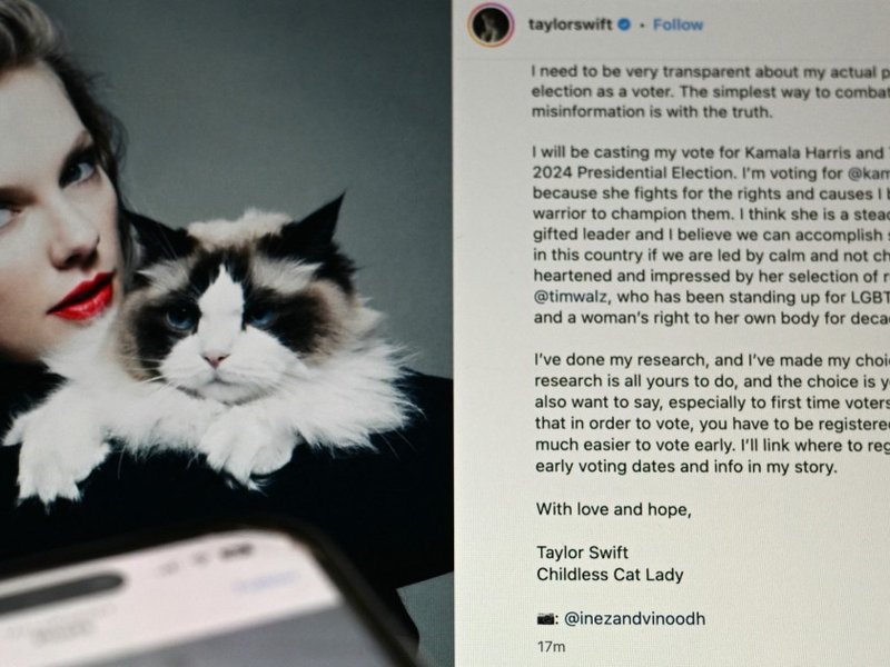 Taylor Swift's instagram post after the Trump Harris debate 10 September 2024